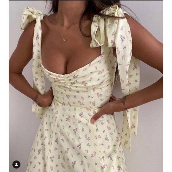 💕HOUSE OF CB💕 Alicia Midi Sundress ~ Lemon Floral Print Large - Picture 9 of 16